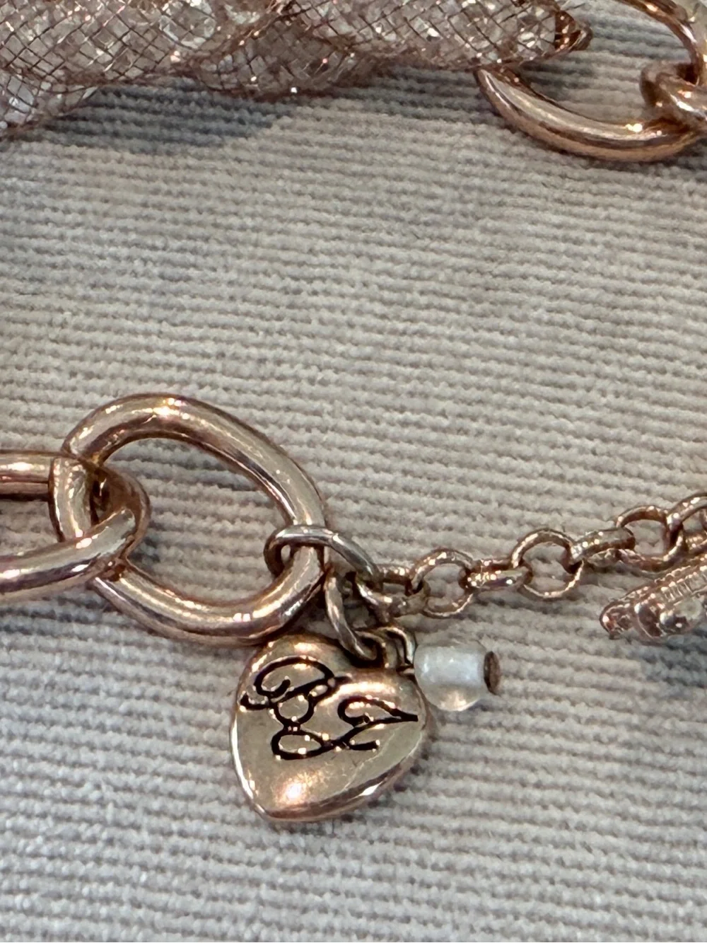 Betsey Johnson Rose Gold Braided Crystal Mesh Toggle Bracelet